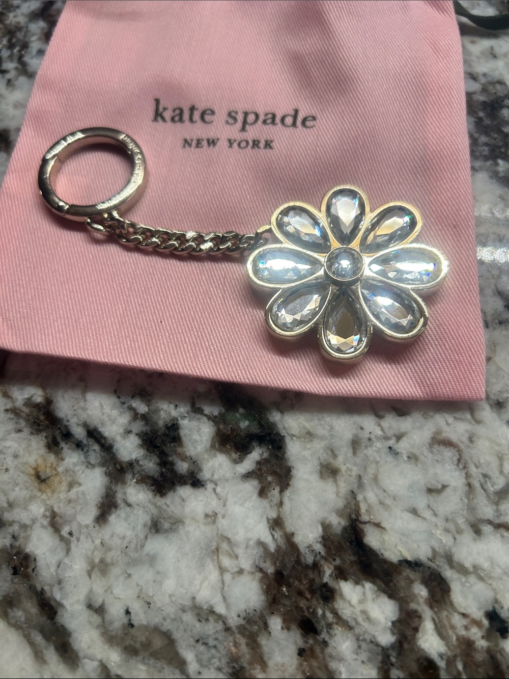 kate spade Rhinestone Flower Keychain with Pink Pouch